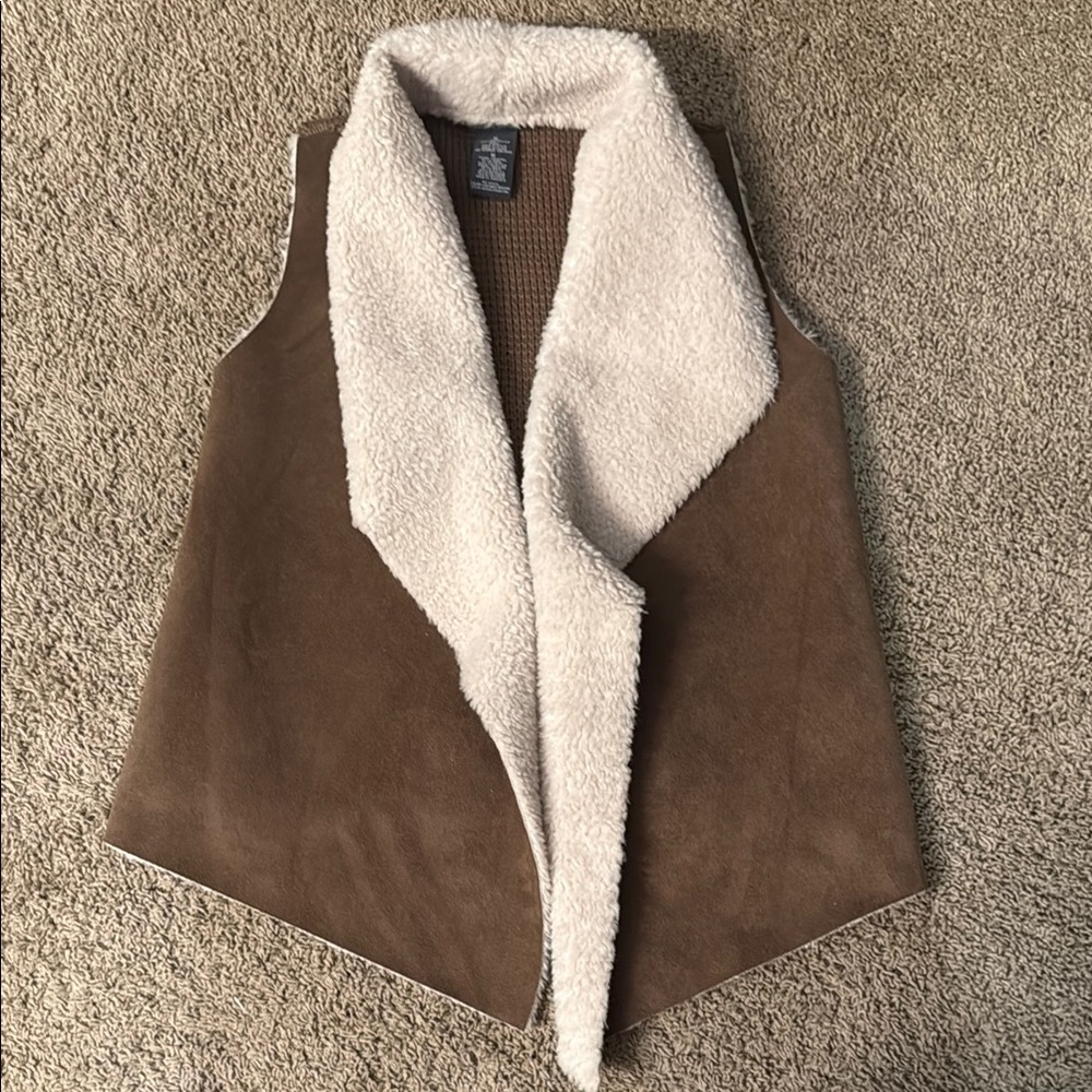 Chelsea & Theodore Brown and Cream Vest with Plush Collar